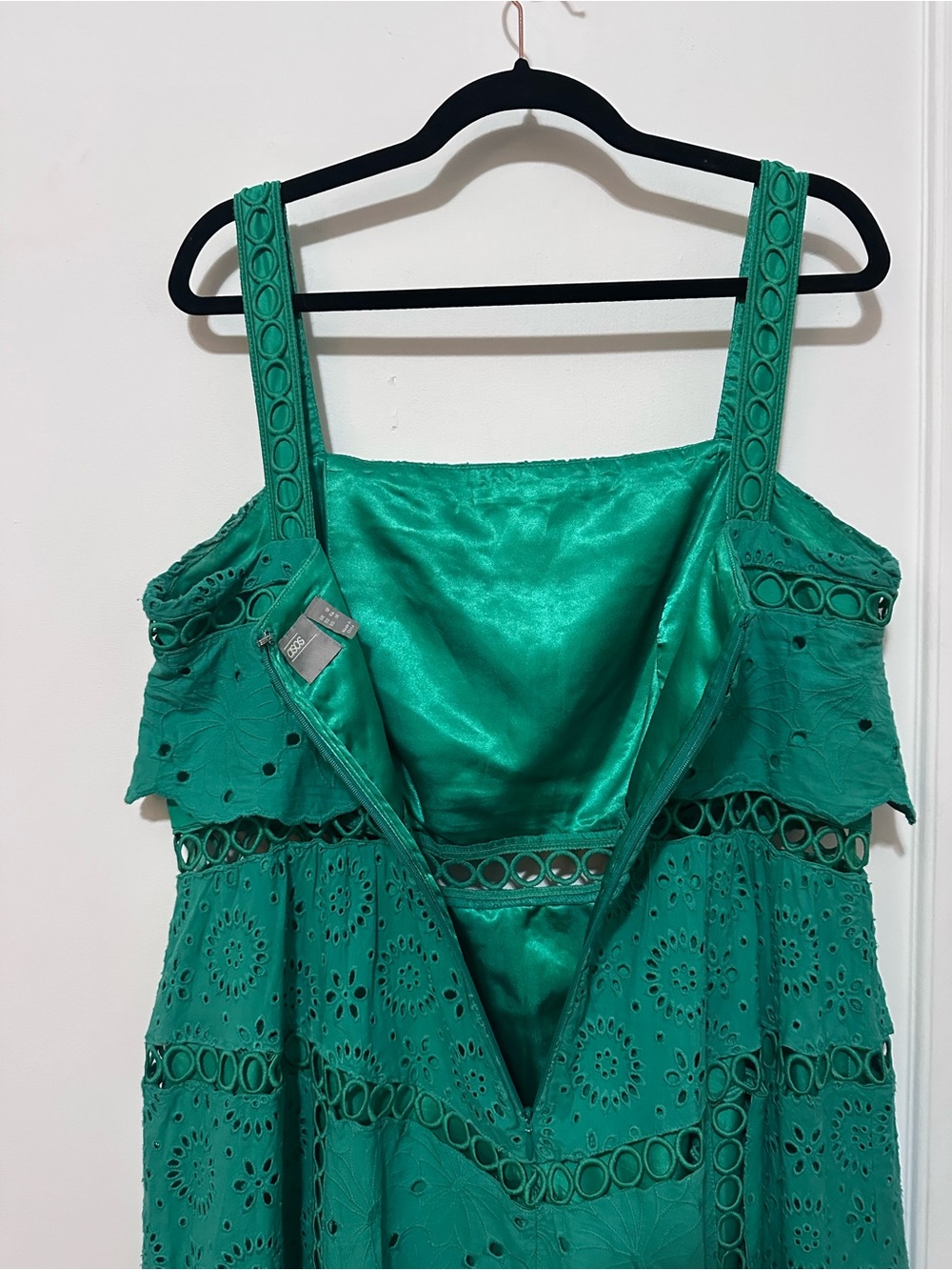 ASOS green cotton floral eyelet maxi sundress e/ cutouts - size 14 - Picture 6 of 12